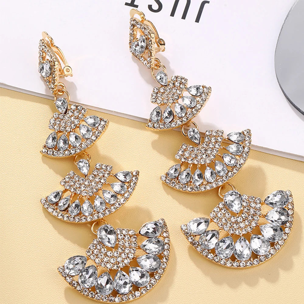 Vintage Ohrringe mit weißen Kristallen für Frauen, große, lange, geometrische Hängeohrringe, Statement-Schmuck