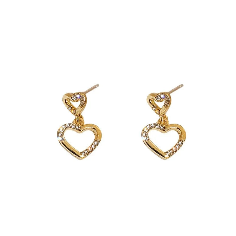 Elegante Doppelherz-Ohrstecker für Damen, koreanischer Stil, Modeschmuck, schlicht, Vintage, hochwertiges Gefühl, Online-Bestseller