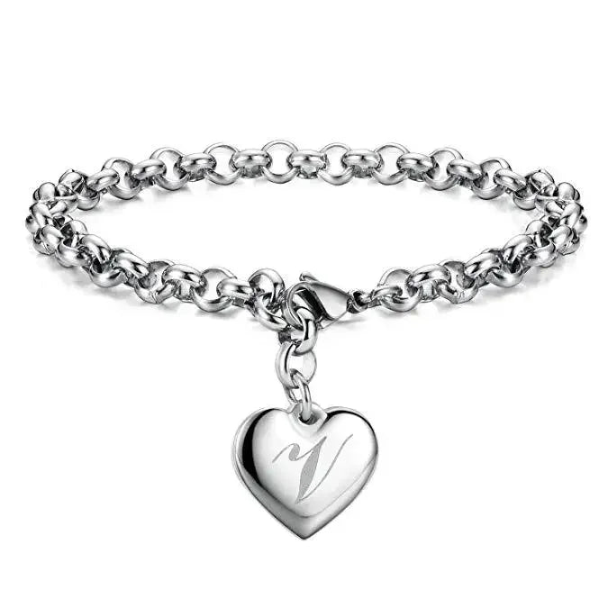 925 Sterling Silber Fein 26 Buchstaben Damen Herren Kette Armband Anhänger Herz Süß Hochzeit Persönlichkeit Schmuck Damen Geschenk Party 20cm