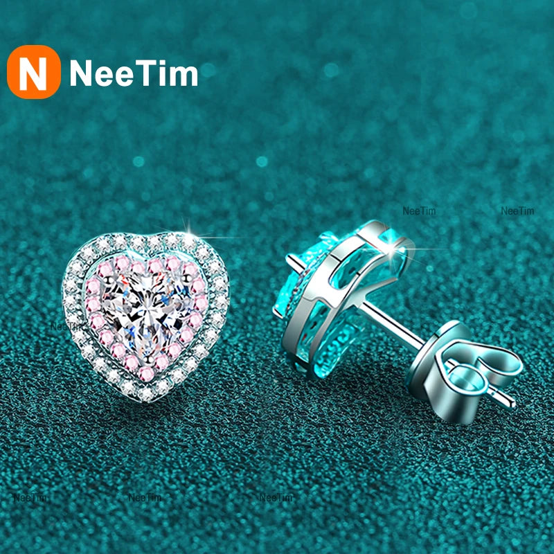 NeeTim 0.5 Karat Moissanit Ohrringe für Damen, herzförmig, Labor-Diamant-Ohrstecker, 925 Sterling Silber, Party, Hochzeit, Edelschmuck