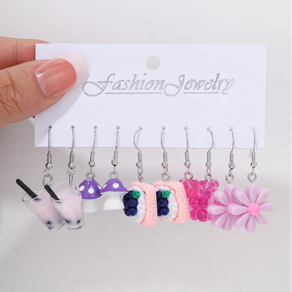 Mode Süße Fruchtgetränk Ohrringe Set für Damen Niedliche Cartoon Lebensmittel Eis Donut Lustige Harz Ohrringe Party Schmuck Geschenk Neu