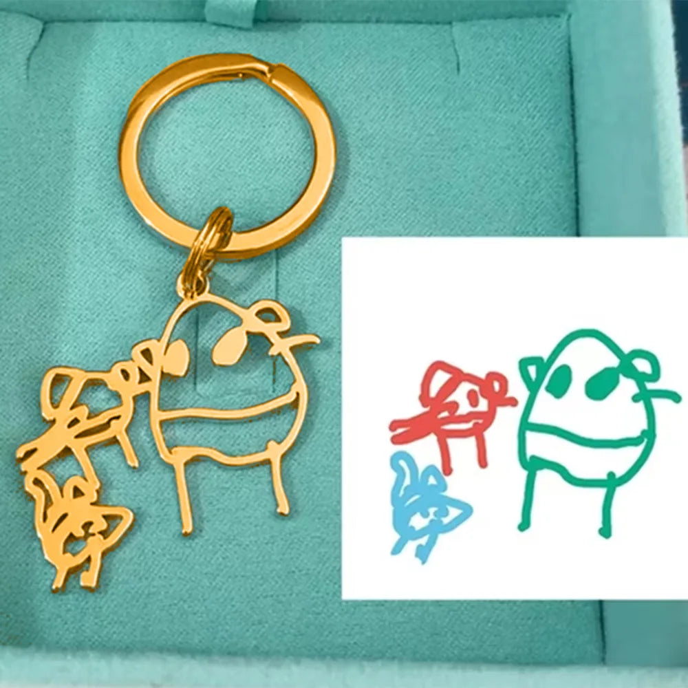 Individueller Edelstahl Kinderzeichnung Anhänger Schlüsselanhänger Kinder Kunstwerke Personalisierte Foto Logo Schlüsselring Schlüsselanhänger Schmuck Geschenke