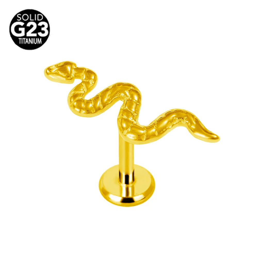 Piercing Labret G23 Titanio Serpiente Abeja Pluma 16G Rosca Interna Pendiente Cartílago Hélice Joyería Corporal