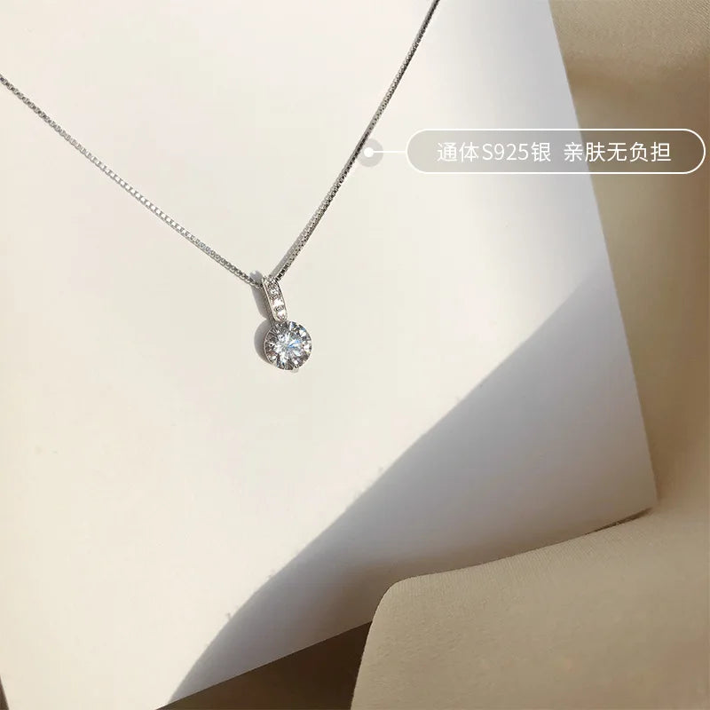 925 Plata de ley Gargantilla Cadena con Colgantes de Circonitas Redondas Collares Joyería para Mujer Exquisitos Dijes Elegantes Accesorios