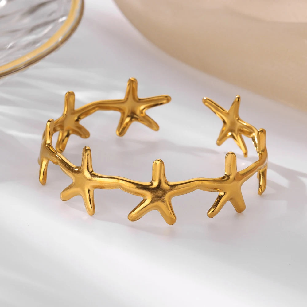 Minimalistische Seestern-Armreifen für Damen, Glücksbringer aus Edelstahl, Armbänder, Trend 2024, weiblicher Charmschmuck, Handgelenk-Accessoires BFF
