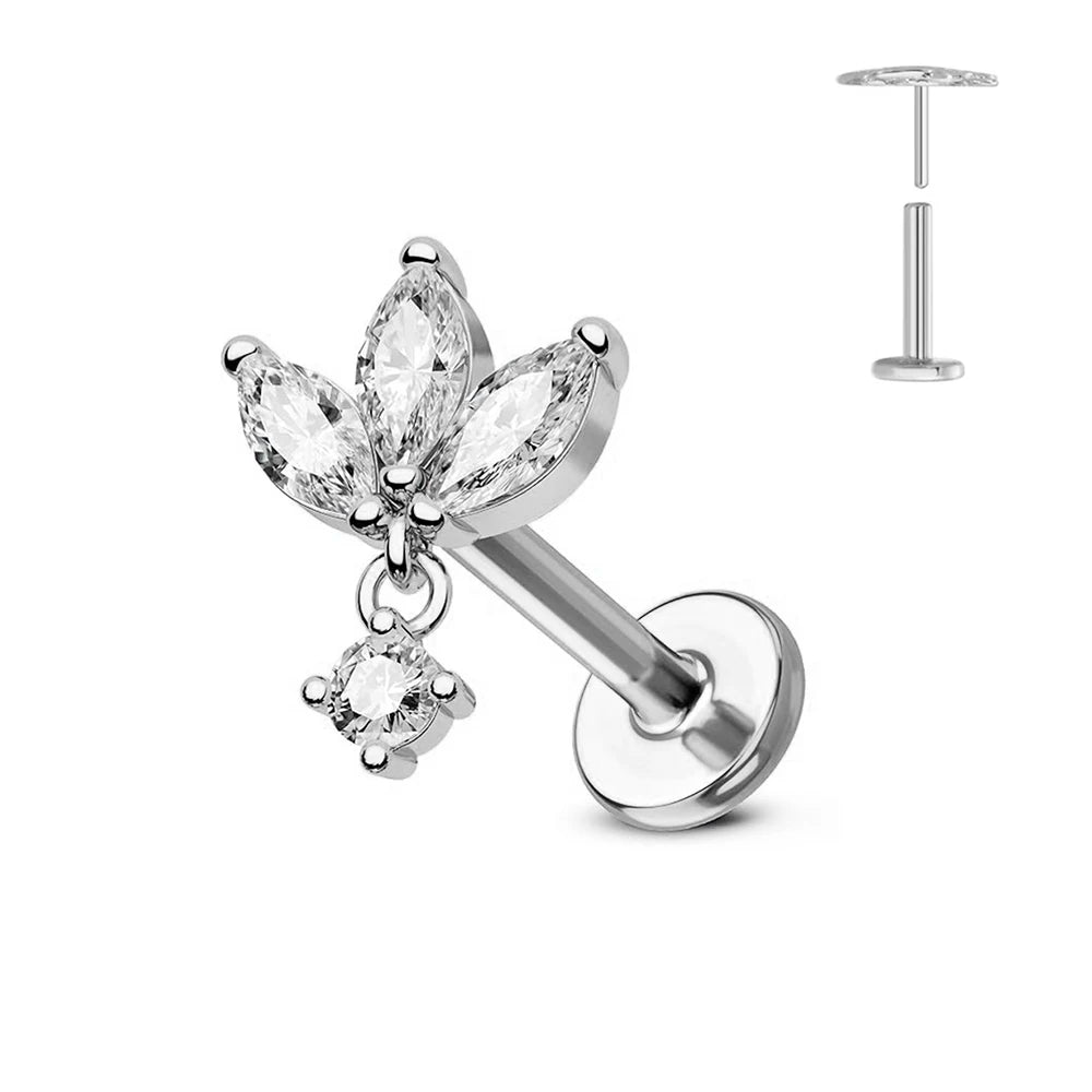 ASTM F136 G23 Titan Blume Threadless Ohrring Piercing Blütenblätter Blatt Herz Schmetterling Pin Daith Conch Push-in Labret Stecker