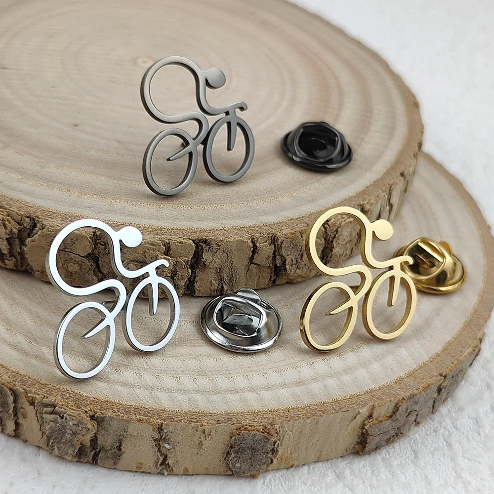 Fun bicycle men's lapel pin, 316L stainless steel gold-plated badge, black brooch for suit accessories, gift for father