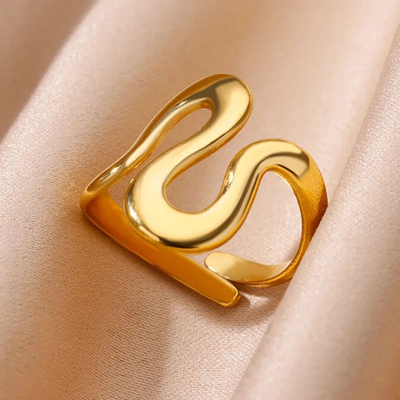 Edelstahl Blumenringe für Frauen Goldfarbe Muschel Seestern Mehrschichtiger Aushöhlungsring Modeschmuck Hochzeitsgeschenke