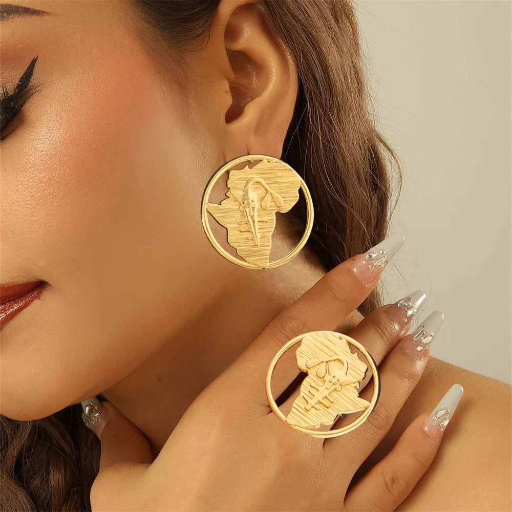 Afrikanisches Schmuckset 18K vergoldet für Partys, Ohrclips und Fingerring, 2-teiliges Set für Verlobungen, Dubai Ohrringe Ring Schmuck