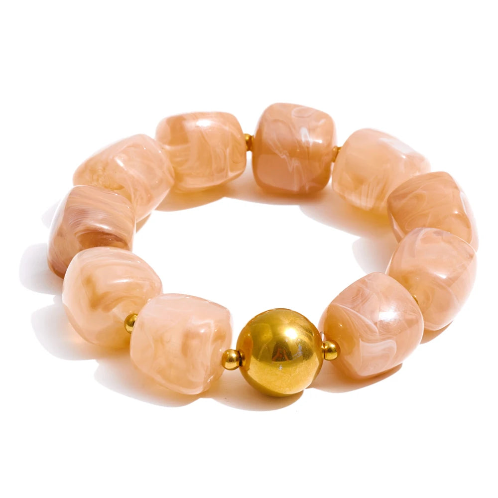 Yhpup Acryl Quadratperlen Kette Halskette Armband Armreif Edelstahl Handgemachter Schmuck Wasserdicht Grün Khaki Pink Bernstein