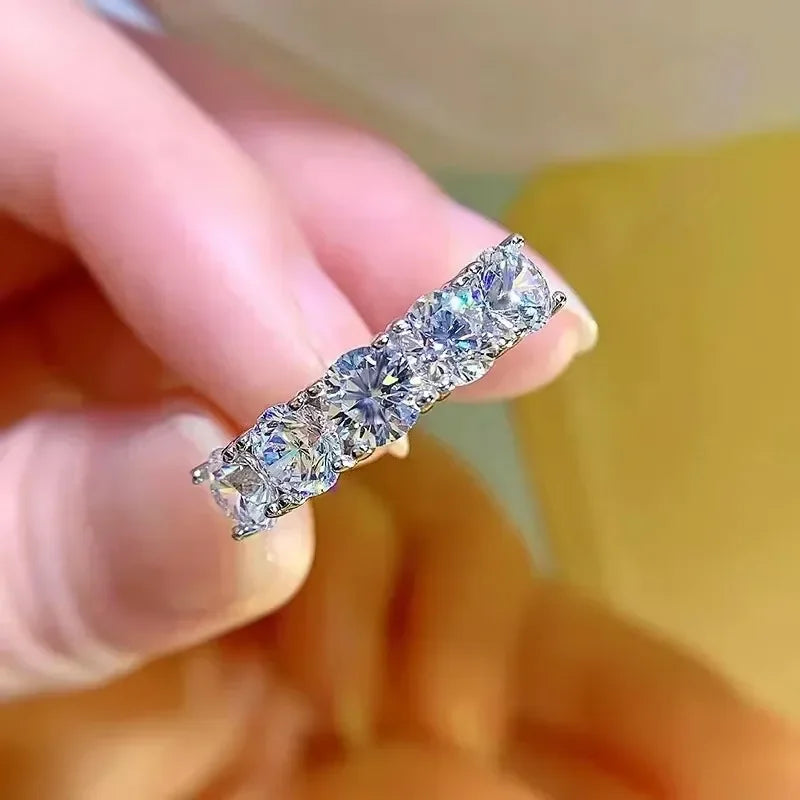NeeTim 5mm 6.5mm Voll-Moissanit-Ring für Damen, S925 Sterling Silber, Eternity, funkelnder Diamant-Ring, Eheringe, Schmuck