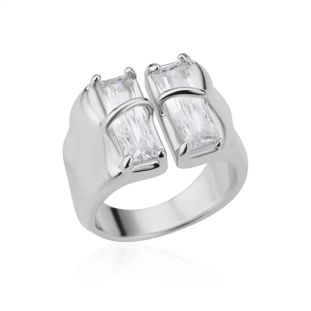 Geometrischer Zirkon-Offenring für Damen Edelstahl Luxus-Strass-Kristallring 2023 Neuer Hochzeitsschmuck Anillos