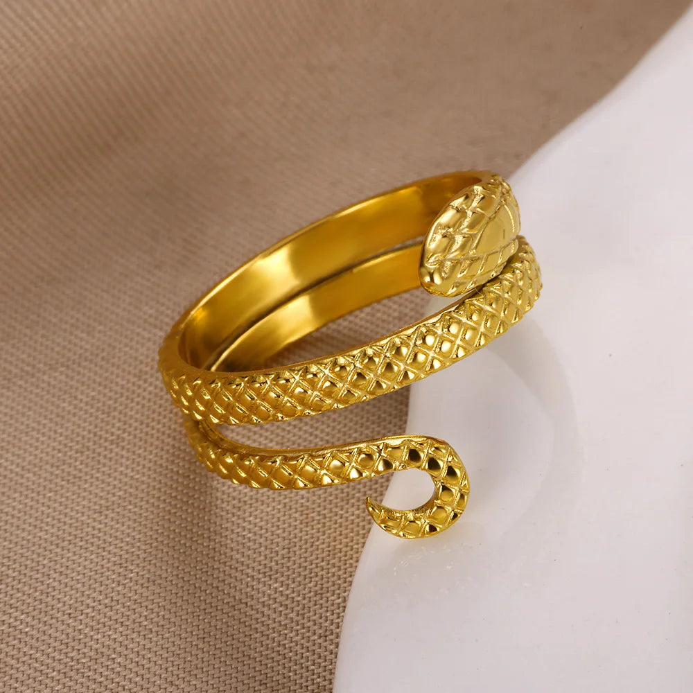 Edelstahl Schlangenringe für Damen Herren Vintage Goldfarben Offener Ring 2024 Trend Luxus Gothic Ästhetik Schmuck anillos mujer