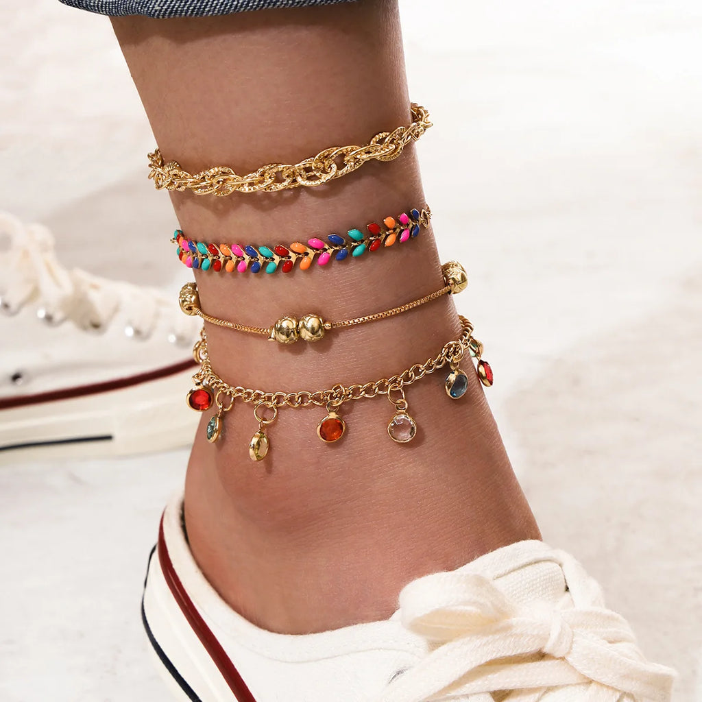 New Summer Shell Anklet Set For Women Sequin Beach Ankle Bracelet Gold Color Leg Chain On Foot Female Bohemian Jewelry