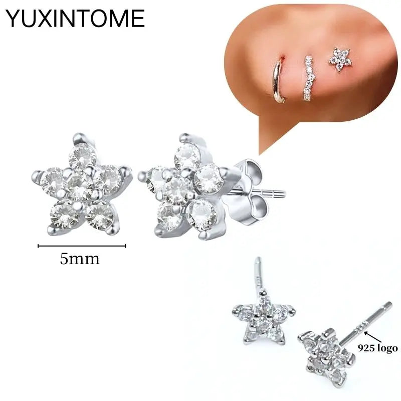925 Sterling Silber Ohrnadel Mode Creolen Weiße Kristall Luxus Damen Silberohrringe Hochzeit Damenschmuck Geschenk