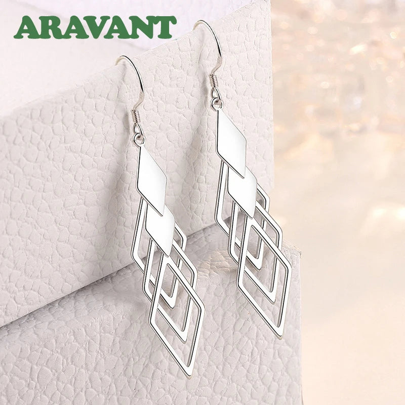 Aravant Pendientes Largos Colgantes Geométricos Huecos de Plata 925 para Mujer Joyería de Moda