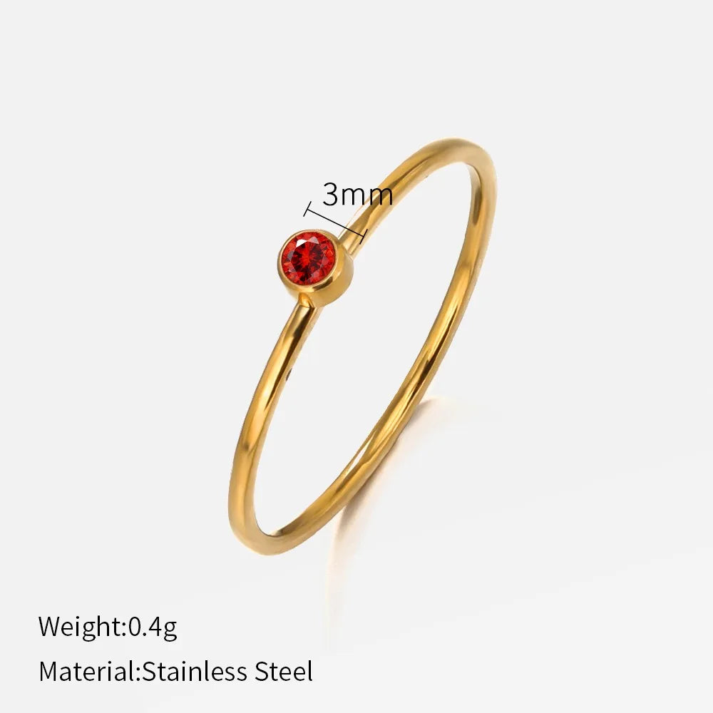 316 Edelstahl Geburtssteinring Gold Farbe Einfacher Modestil Für Frauen Festliche Party Geschenk Schmuck Dropshipping