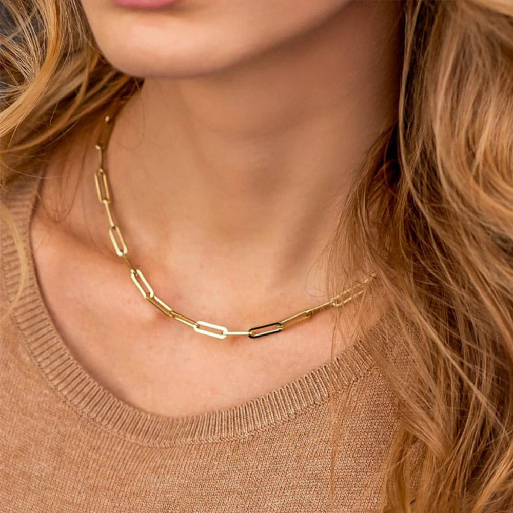 SUNIBI Stainless Steel Link Chain Choker Necklaces For Women Delicate Simple Necklace Friends Gift Jewelry Kolye