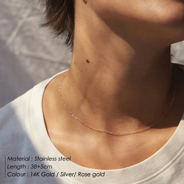 SUNIBI Stainless Steel Necklaces for Women Gold Color Basic Punk Link Chain Necklace Solid Metal Jewelry Wholesale/dropshipping