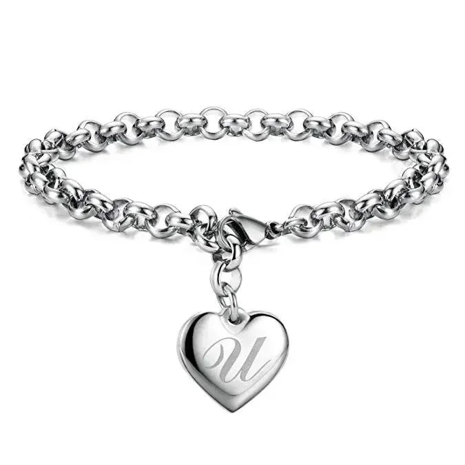 925 Sterling Silber Fein 26 Buchstaben Damen Herren Kette Armband Anhänger Herz Süß Hochzeit Persönlichkeit Schmuck Damen Geschenk Party 20cm