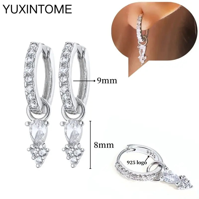 925 Sterling Silber Ohrnadel Mode Creolen Weiße Kristall Luxus Damen Silberohrringe Hochzeit Damenschmuck Geschenk