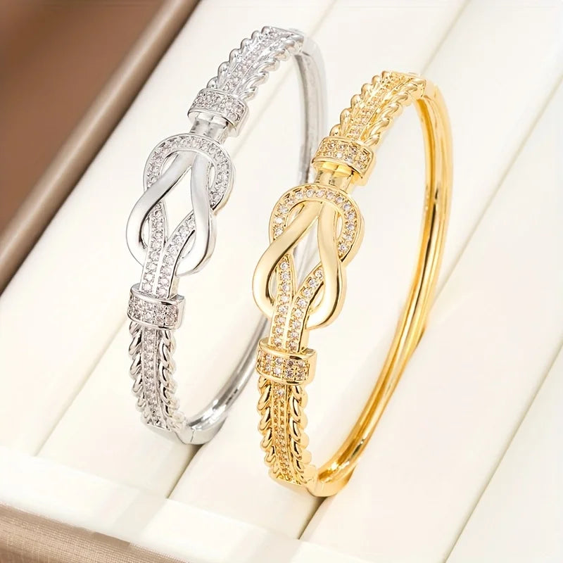 1 Stück Zirkon Armreifen Elegantes und schlichtes Damen Armband Gold Silber Armband Kreuzschnalle Modeaccessoires