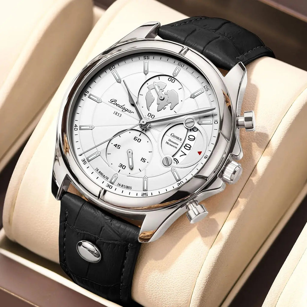 POEDAGAR Lujo Hombre Reloj de Pulsera Cronógrafo Fecha Impermeable Cuero Reloj Hombre Casual Cuarzo Relojes de Hombre Deportes Reloj Masculino