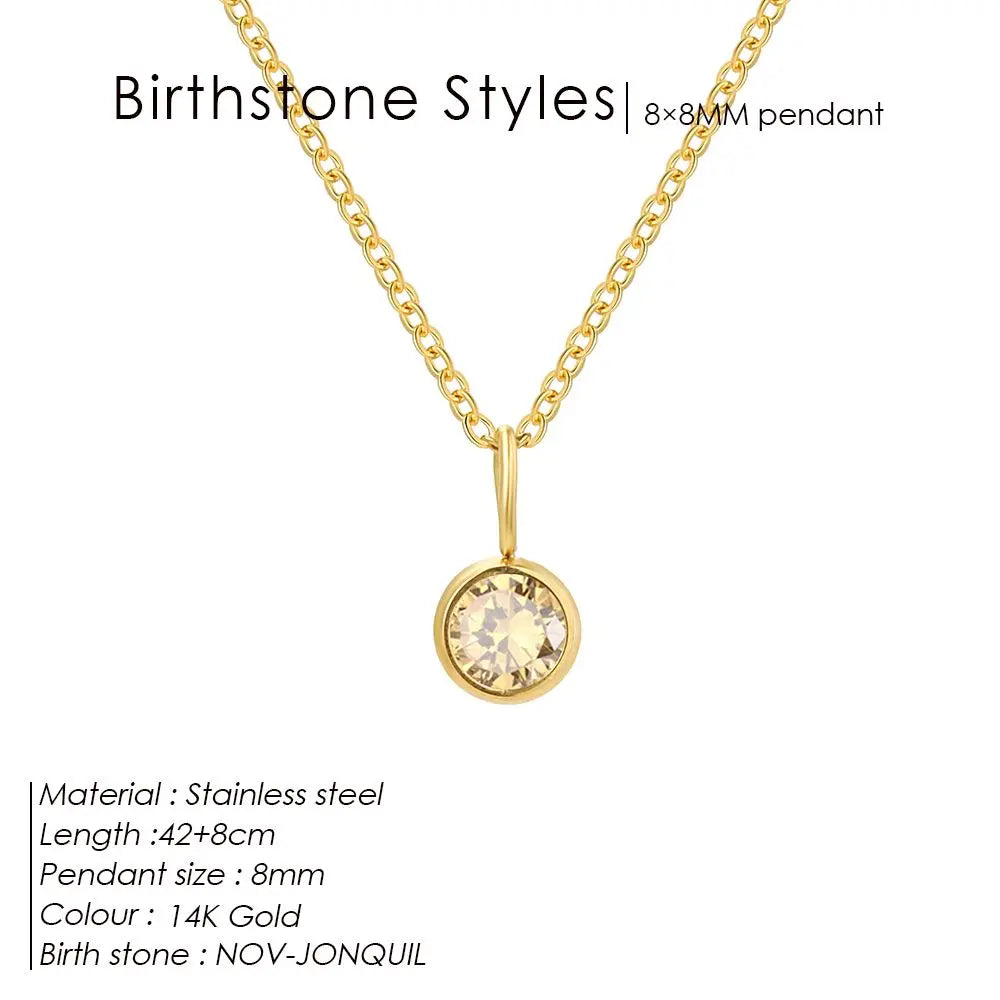 Birthstone Necklace for Woman Stainless Steel 12 Constellation DIY Colourful Zirconia Pendat Birthday Gift Jewelry Wholesale
