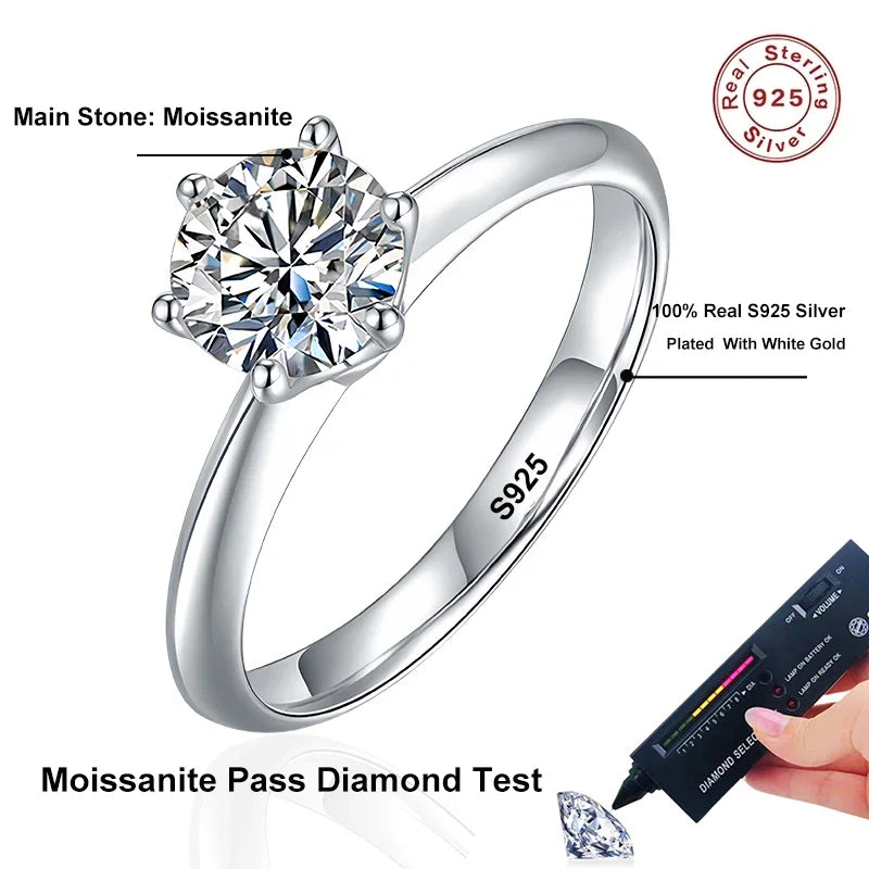 NeeTim 1 Karat D-Farbe Moissanit Diamant Ehering für Frauen 925er Sterling Silber Fingerband Edler Schmuck mit Zertifikat