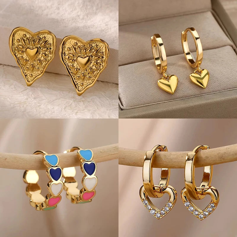 Edelstahl unregelmäßige Herztextur Ohrstecker für Damen Goldfarbenes Herz Hochzeit Ästhetischer Ohrring Schmuck Accessoires