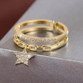 Exquisiter doppelter Damen-Öffnungsring aus synthetischem Zirkonia, verstellbarer Ring mit Sternenanhänger