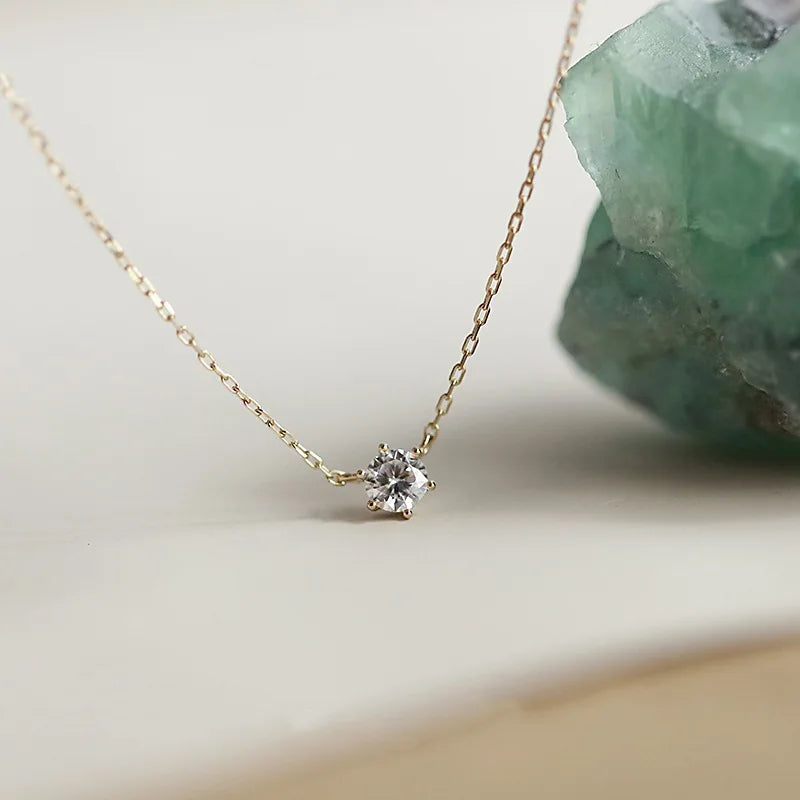 Conjunto de collar de plata de ley 925 con circonitas, chapado en oro de 14k, estilo fino para mujer