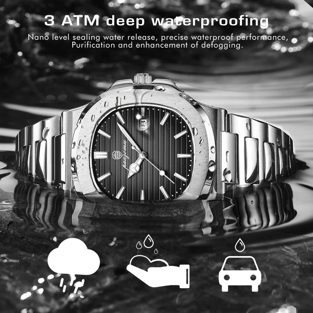 PAAZOMU Reloj de pulsera de lujo para hombre, impermeable, luminoso, cronógrafo, de acero inoxidable, para hombre, reloj de cuarzo, reloj hombre