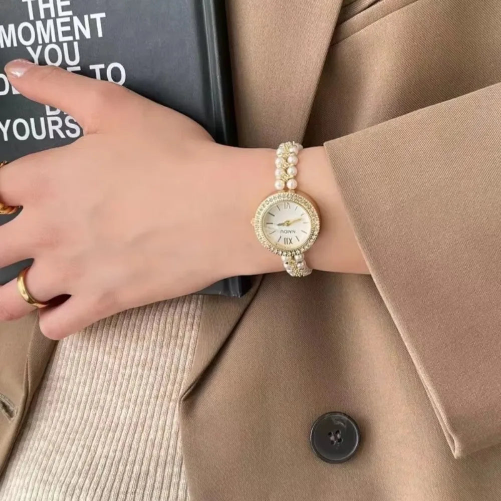 Perlenbesetztes Armband Damenuhr Luxus Damengeschenk Armbanduhr Mode Quarzuhr Dropshipping Relojes Para Mujer