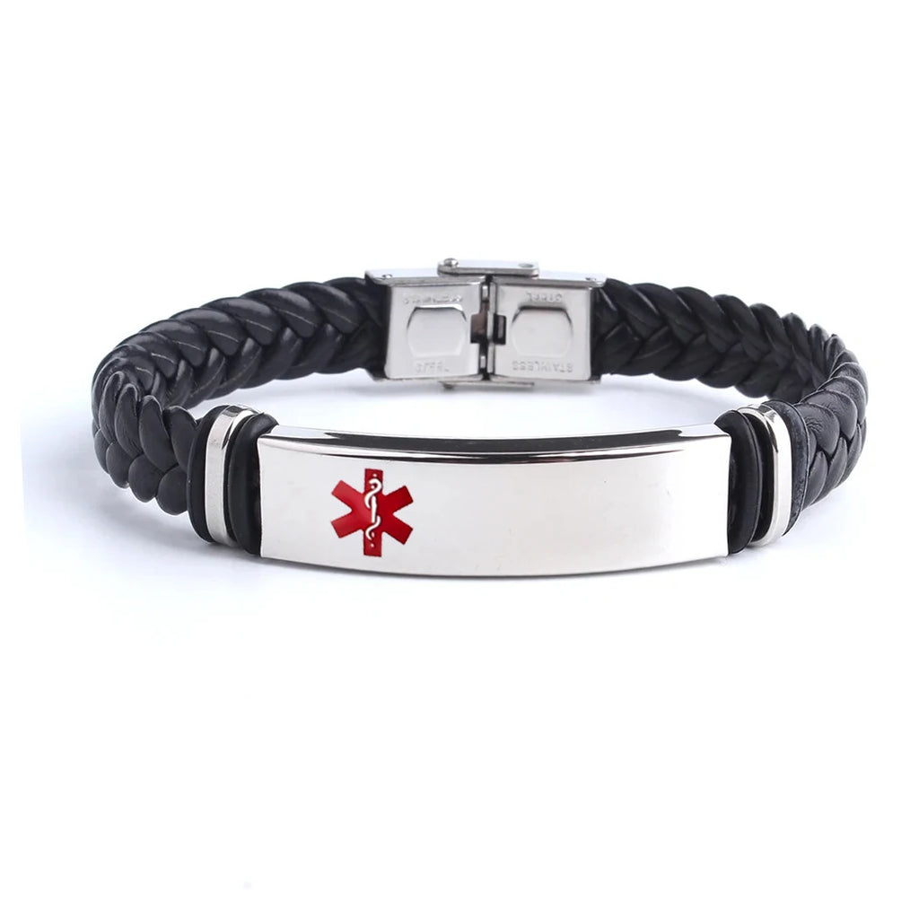 Custom logo Name Engrave Leather Bracelet Black Color customize Stainless Steel Bracelets For Women Men ID Bracelet