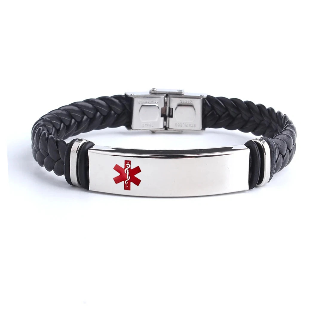 Custom logo Name Engrave Leather Bracelet Black Color customize Stainless Steel Bracelets For Women Men ID Bracelet