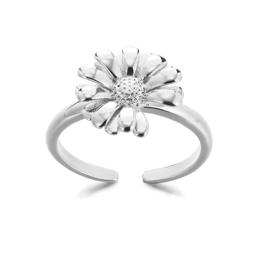 Edelstahl Übertrieben Große Blumenringe Für Frauen Gold Farbe Sonnenblume Fingerring Weiblich Mode Ästhetischer Schmuck Geschenk