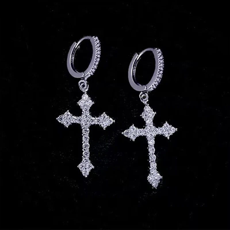 Kreative Diamant-Kreuz-Ohrstecker für Herren und Damen, Nischen-Design, hochwertige, trendige West Coast Hip Hop Hipster Style