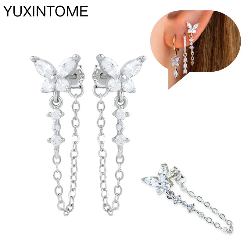 925 Sterling Silber Ohrnadel Mode Creolen Weiße Kristall Luxus Damen Silberohrringe Hochzeit Damenschmuck Geschenk