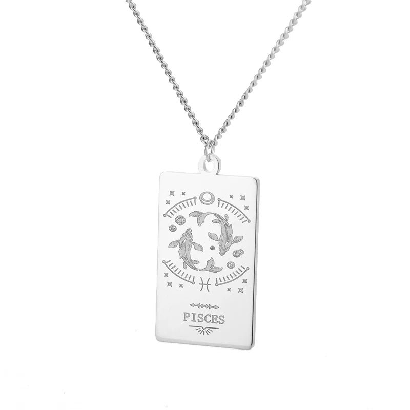 Stainless Steel Zodiac Sign Necklace For Women Vintage Constellation Libra Pendant Chain Collar Aesthetic 2024 New Trend Jewelry