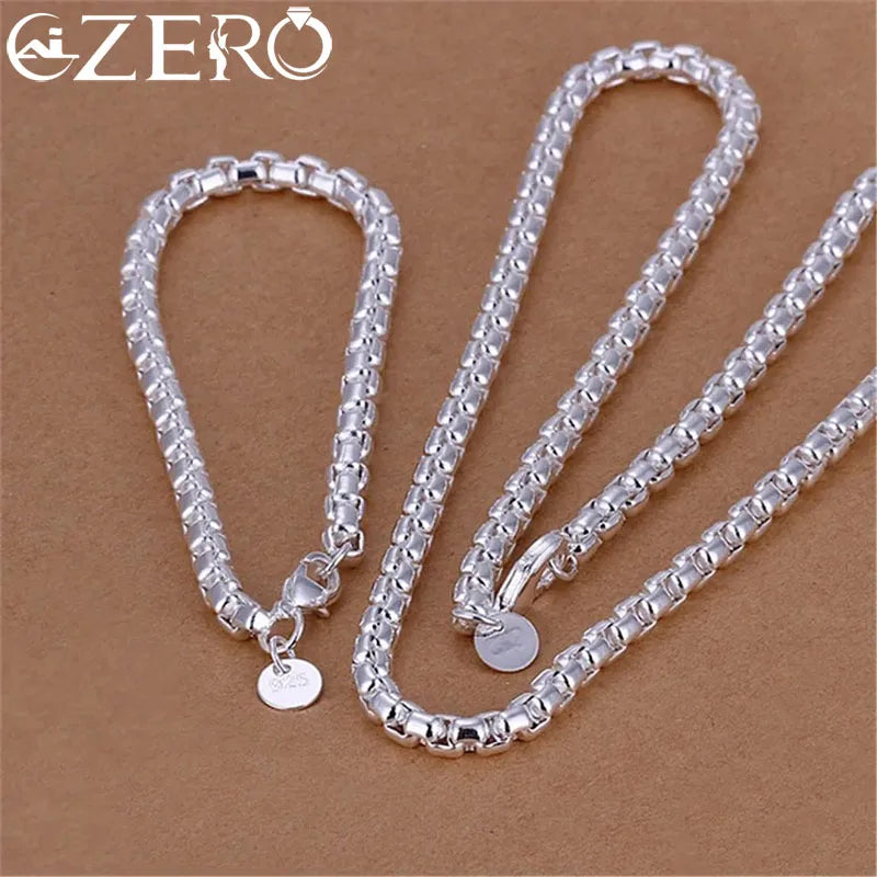 Großhandel 45-60cm 925 Sterling Silber 4mm Rund Kastenkette Halskette Armband Set für Frauen Männer Jungen Hochzeit Verlobung Charme