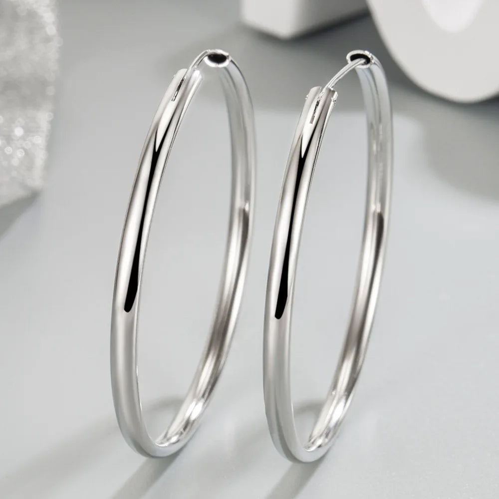 Pendientes de aro de Plata de Ley 925 de 3 mm de grosor, 3/4/5/6 cm, para mujer, accesorios de joyería de lujo para boda, tendencia 2024