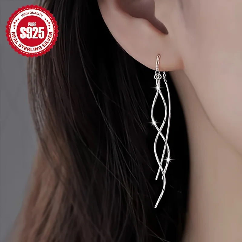 Pendientes Elegantes de Plata S925 con Ondas Cruzadas para Mujer, Ideales para el Uso Diario y Diversas Ocasiones, Regalo Imprescindible