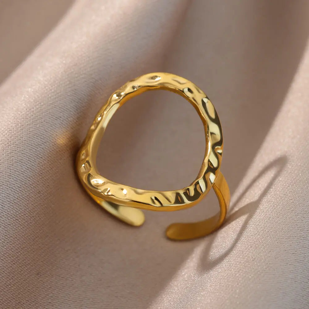 Anillos Irregulares Huecos Para Mujer De Acero Inoxidable Color Dorado Anillo Geométrico Fiesta Joyería De Navidad Regalo Envío Gratis