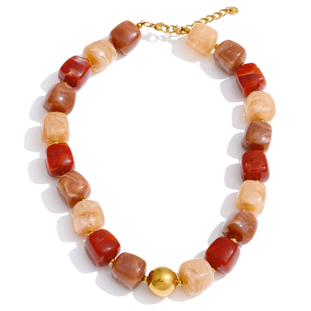 Yhpup Acryl Quadratperlen Kette Halskette Armband Armreif Edelstahl Handgemachter Schmuck Wasserdicht Grün Khaki Pink Bernstein