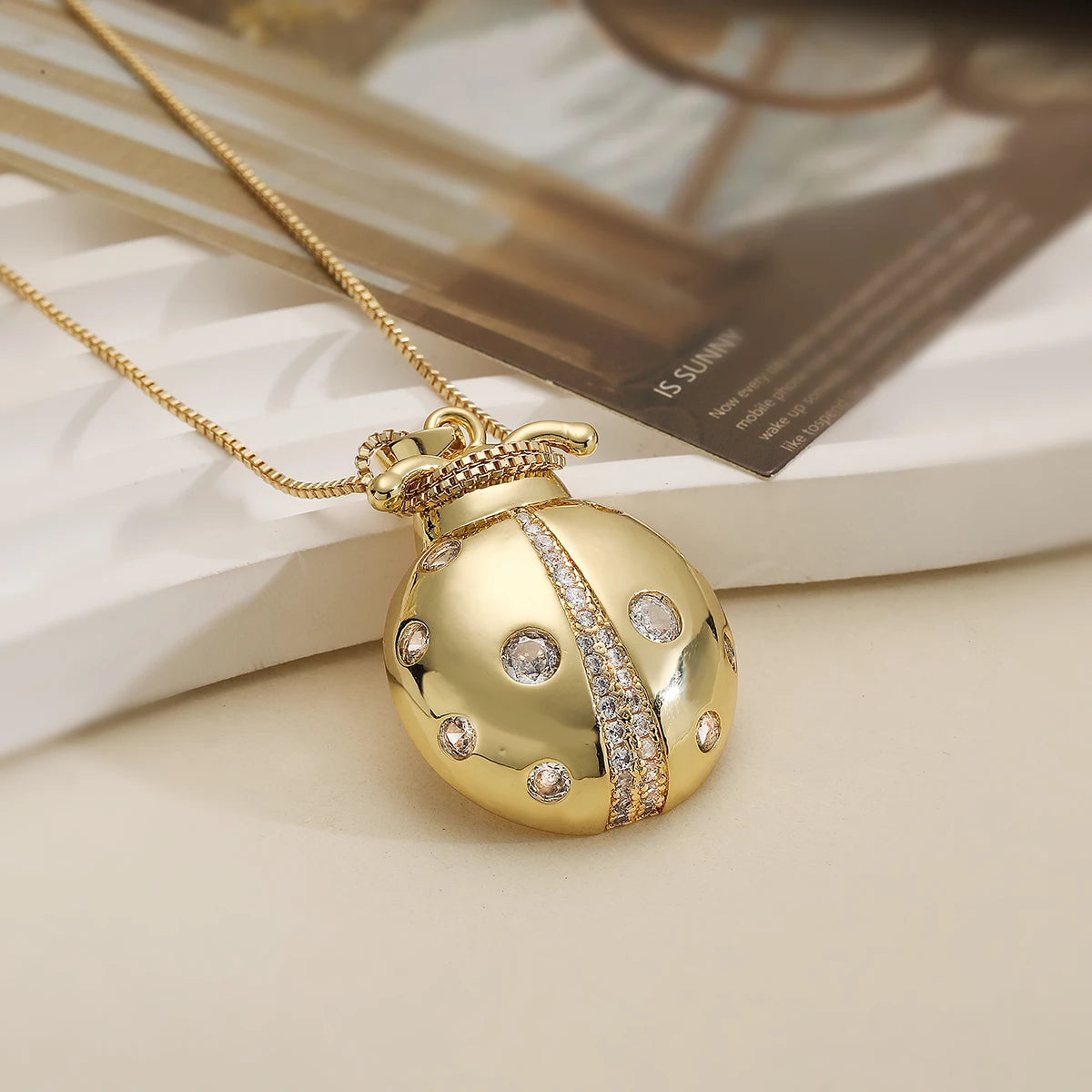 NEWBUY 2025 New Arrival Gold Color Delicate Ladybug Pendant Necklaces For Women AAA Cubic Zirconia Copper Jewelry Gift