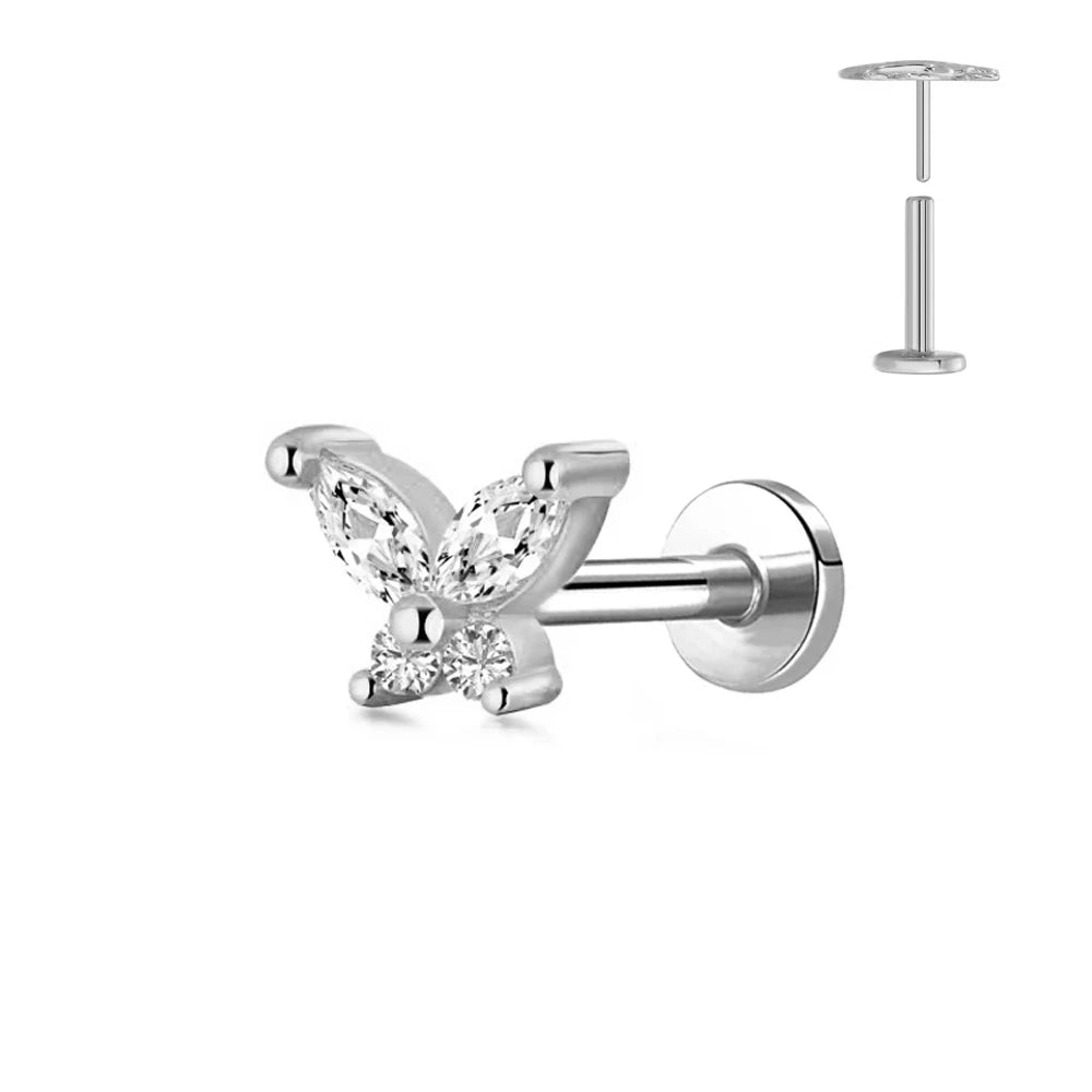 ASTM F136 G23 Titan Blumen Anhänger Labret Threadless Piercing Schmetterling Push-in Lippenstecker Daith Conch Ohrring 16G 18G 20G