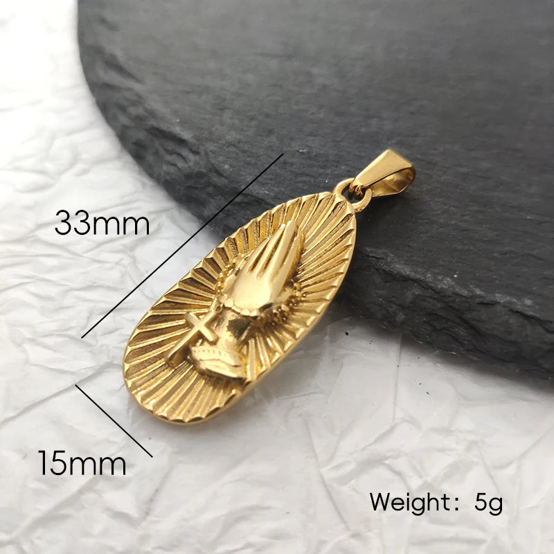 Collar Hip Hop con Manos Orando - Joyería Cristiana Budista para Hombres y Mujeres | Regalo Religioso de Acero Inoxidable Chapado en Oro