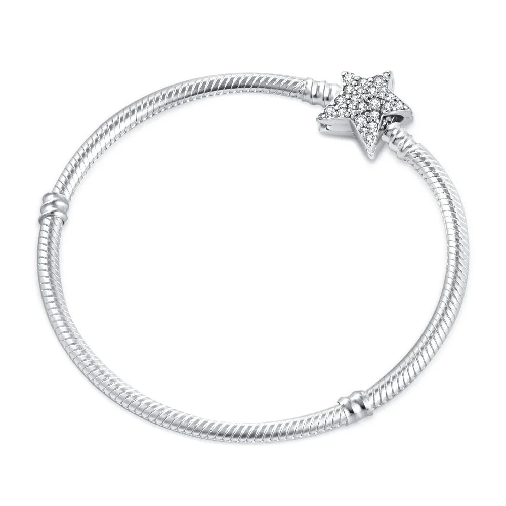 925 Sterling Silber Armbänder Herz Pavé Rot Blume Stern Clip Schlangenkettenarmband Liebe Armreifen DIY Feiner Schmuck