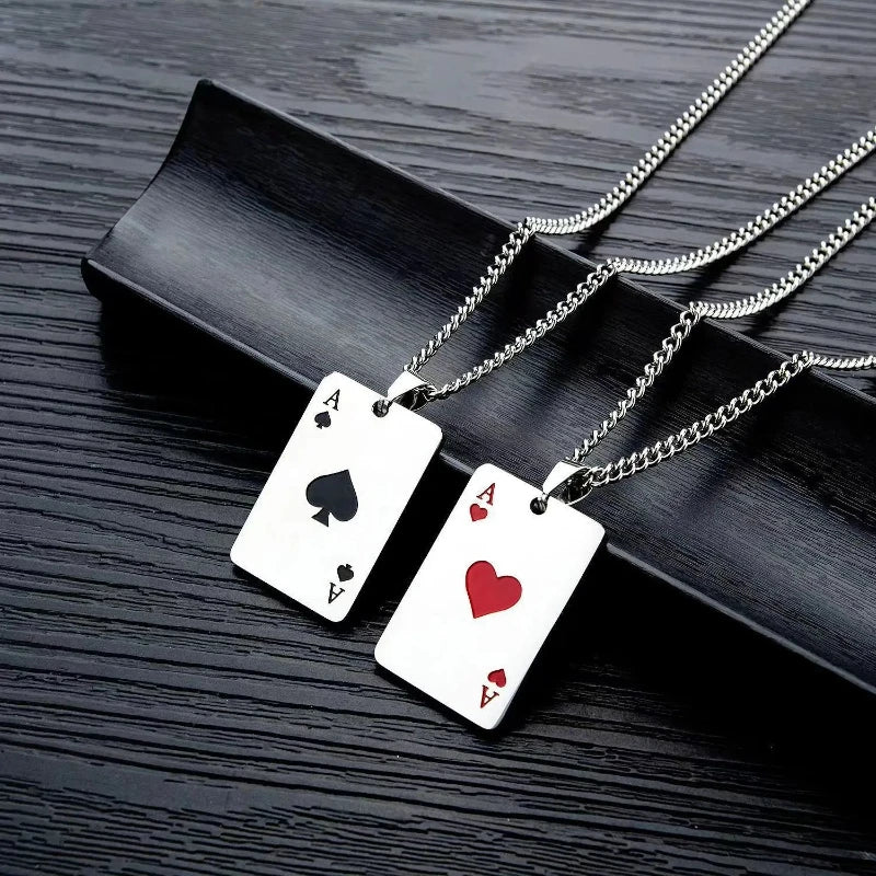 1 Stück kreative Poker-Karten-Halskette, Anhänger, Pik-Herz-Ass, trendige Hip-Hop-West-Coast-Halskette, Anhänger, Alltagszubehör